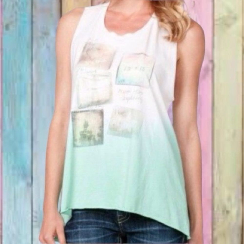 Miss Me White Mint Green Love Life Twisted Back Tank Top
